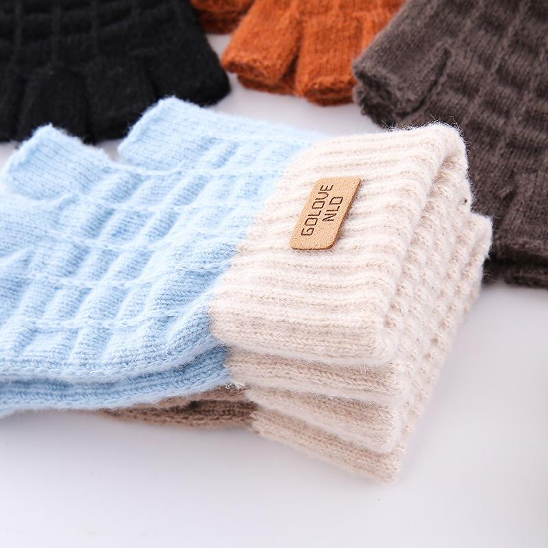 Podzimní a zimní nové rukavice bez prstů jednoduché dospělé zateplené jezdecké rukavice psaní chladuvzdorné vlněné teplé pletené rukavice