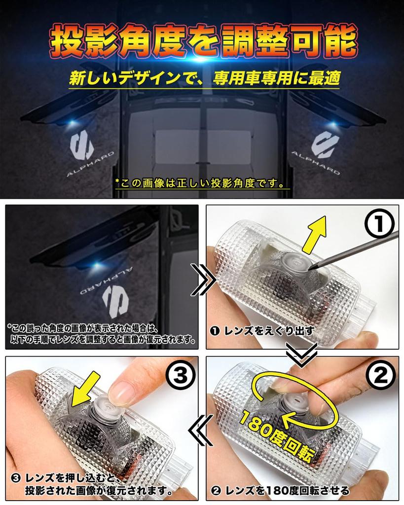 Feison LED Courtesy Lamps for Toyota Alphard 40 LED Logo Projection Door Welcome High Compatible with OEM Door Includes Japanese Instruction Set of 2