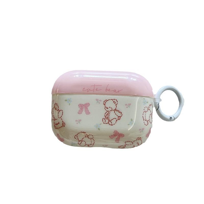 Ins Pink and White Line Bear AirPods 1 Generation Protective Case for Apple Wireless Bluetooth Headset Pro1/1 Generation