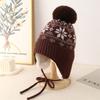 New Women's Autumn and Winter Face Small Fleece Jacquard Wool Hat Outdoor Travel Cold Warm Hat Big Head Circumference Knitted Hat