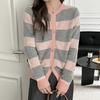 Autumn/Winter 2024 Women's 100% Wool Striped Cardigan - Round Neck, Loose Fit Sweater Coat