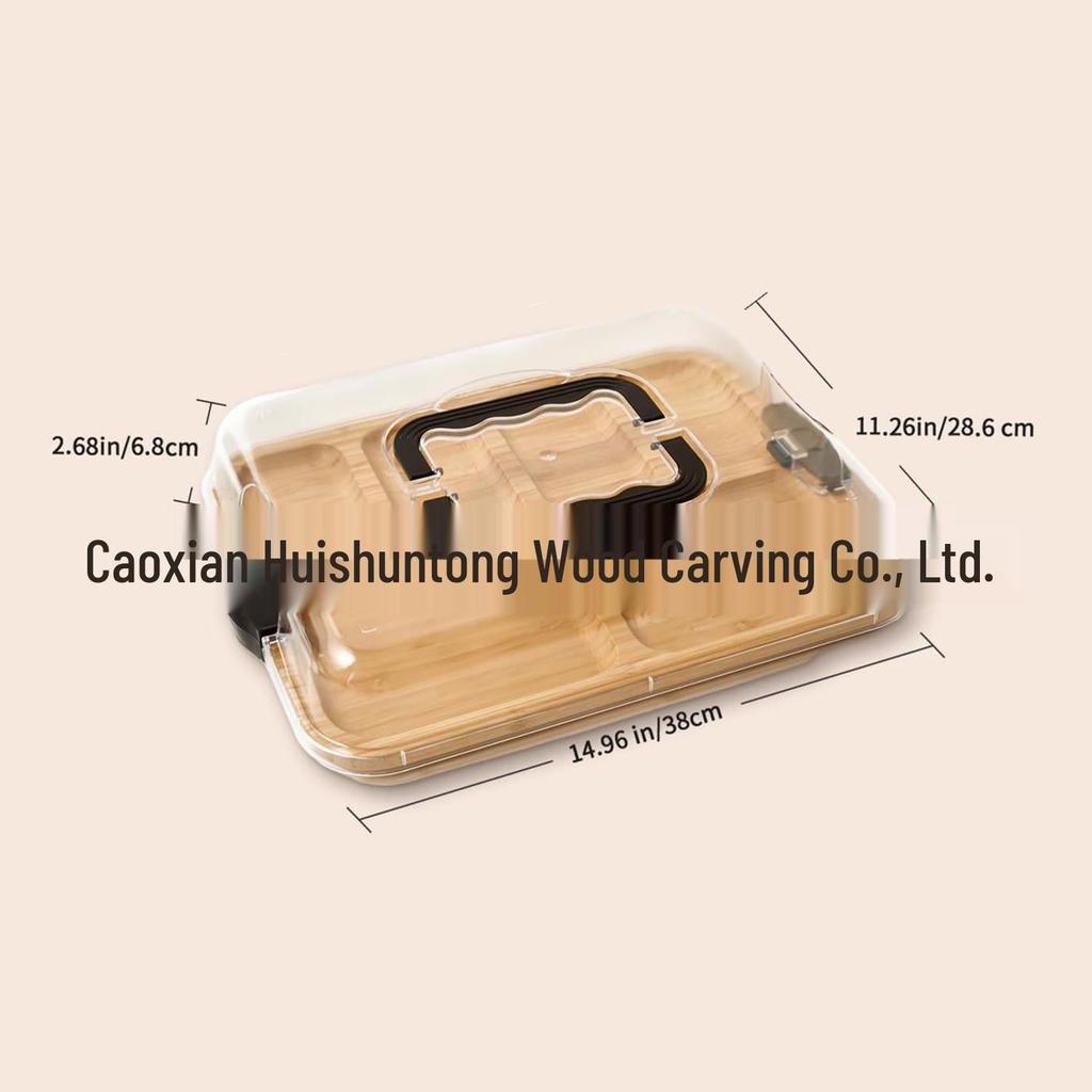 Eco-friendly Bamboo Tray with Acrylic Lid - Portable Wooden Plate for Camping, Picnics, and Restaurants
