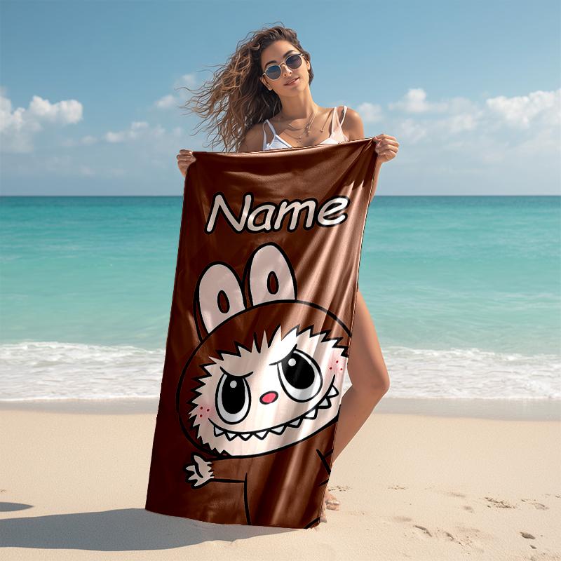 Personalized customized proof beach towel with Lububu pattern - soft, absorbent,quick-drying,perfect swimming,camping&bathing