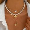 Beach Style Starfish Pendant Necklace Alloy Beads Shell Necklace Multi-layer Necklace  for Women
