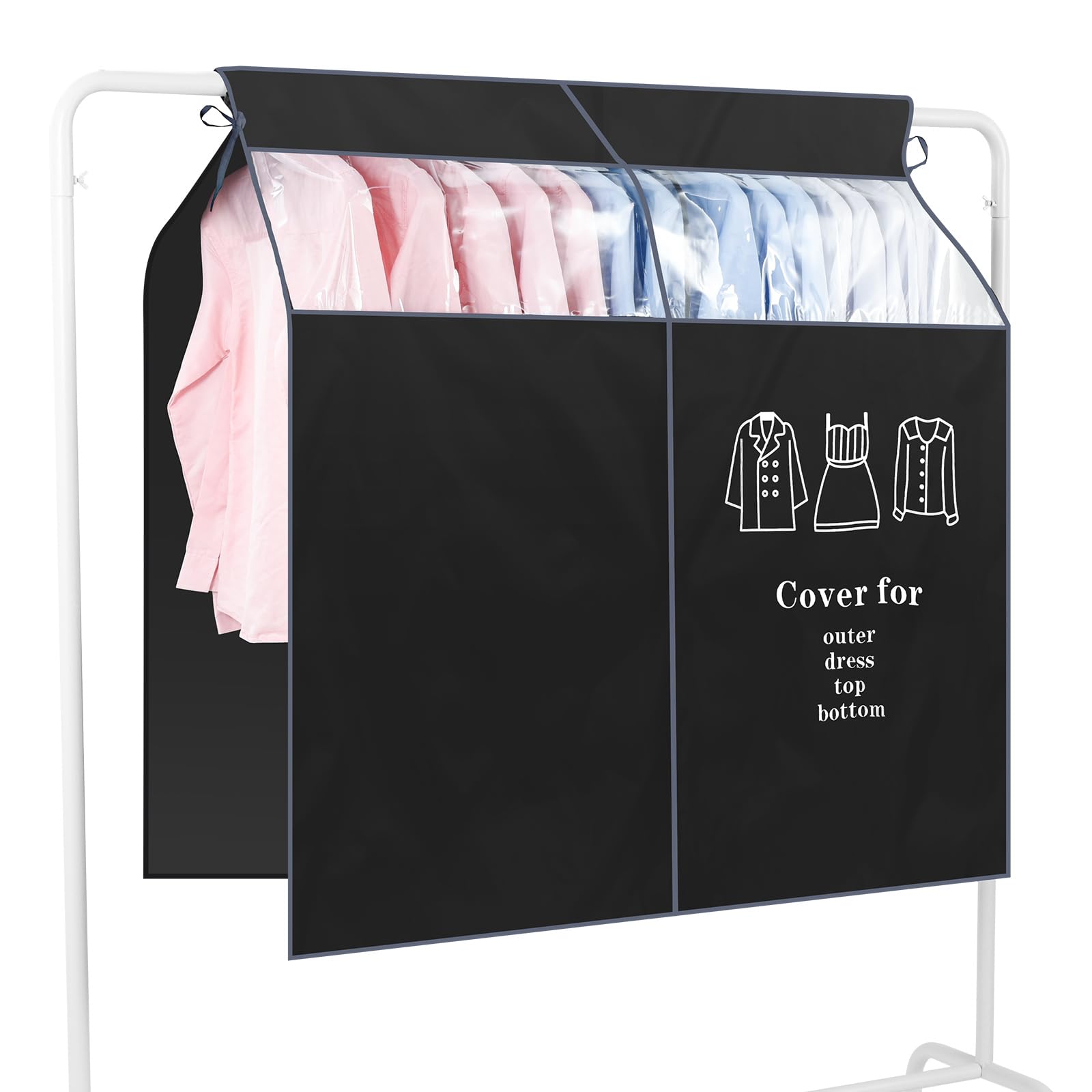 OTraki Clothes Rack 110cm Wide x 120cm Black Oxford with Transparent Window for Easy Velcro Easy Clothes Cover with Fixing Straps to Prevent for Black чёрный