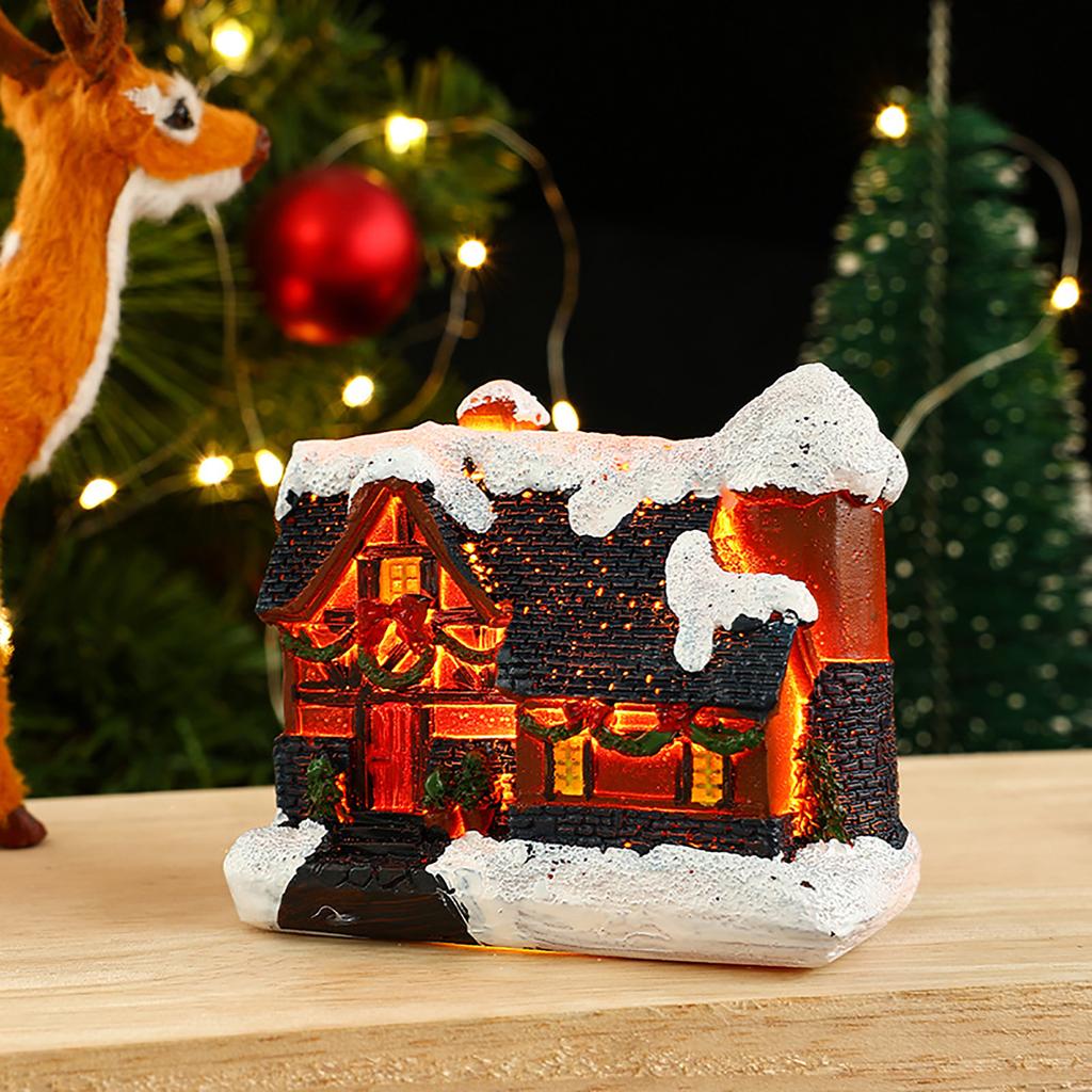 Christmas Village Scene Figurines Decoration LED Lighted Christmas Village House Resin House Figurine for Home