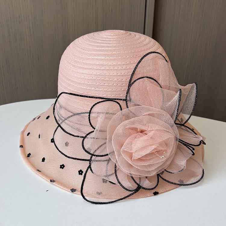 Summer ladies big edge cool hat flower organza sun hat fashion breathable bucket hat beach visor