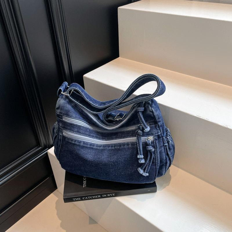 Denim bag women's tote bag large capacity 2025 summer shoulder bag new fashion simple commuter messenger bag