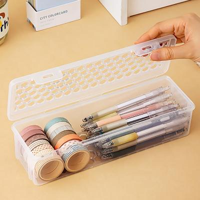 Dustproof Plastic Desktop Organizer With Lid Household Stationery Storage Box Rectangular/Square Drain Tableware Case
