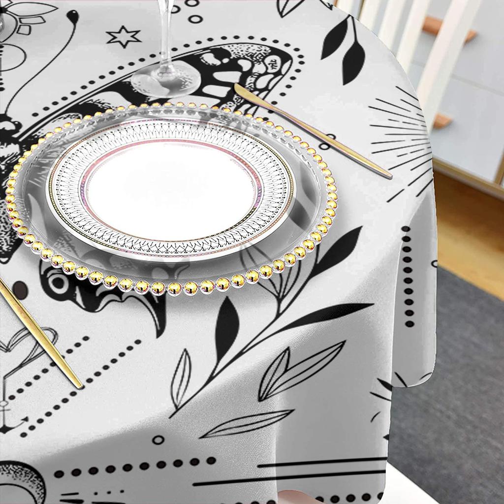 Sun Flower Butterfly Lines Round Tablecloth Waterproof Table Cover For Wedding Party Decoration Dining Table Cover