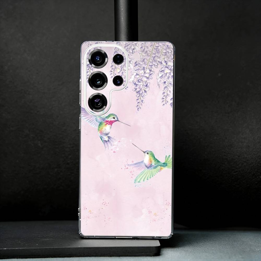 Bird Hummingbird Painting Phone Case For Samsung S25,S24,S21,S22,S23,S30,Ultra,S20,Plus,Fe,Note,10,9,5G Transparent Cover