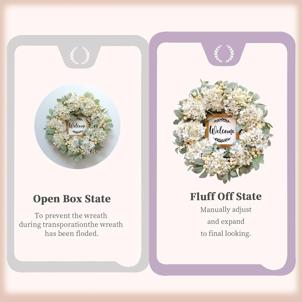 Premium Wedding Hydrangea Wreath Realistic Flowers with White Berries and a Built-in Welcome Sign, Suitable for Front Door