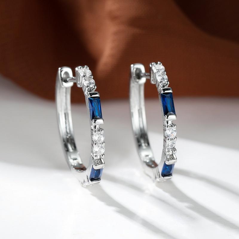 Wish European and American simple blue zircon earrings women's ins style temperament women's ear buckle jewelry