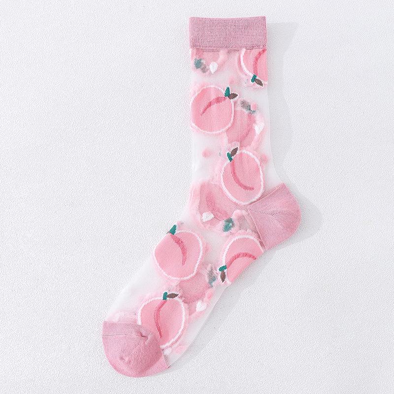 1Pair Japanese Korea Style Socks Women's Casual Creative Transparent Silk Trend Fruit Print Ultrathin Glass Silk Socks