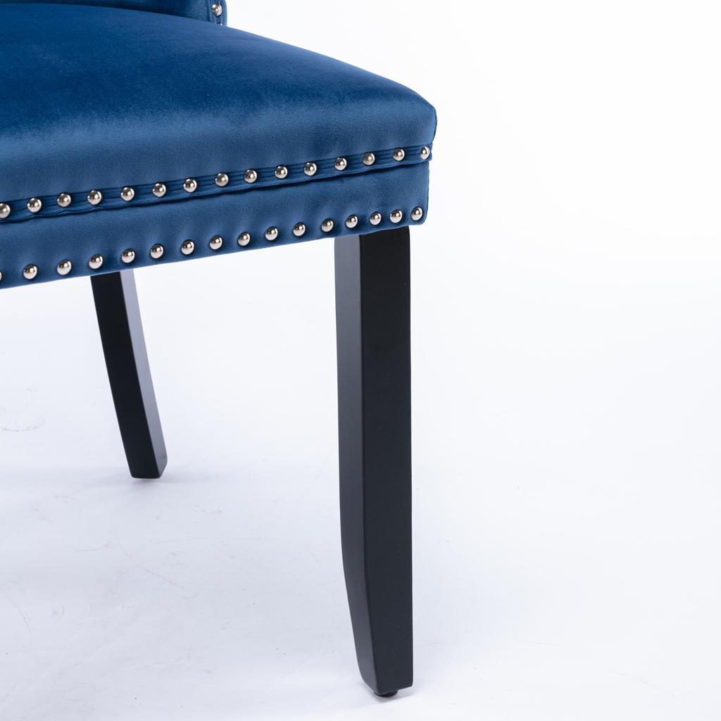 Nikki Collection High-end Tufted Solid Wood Contemporary Velvet Upholstered Dining Chair with Wood Legs Nailhead Trim 2-Pcs Set, Blue, DE2001BL