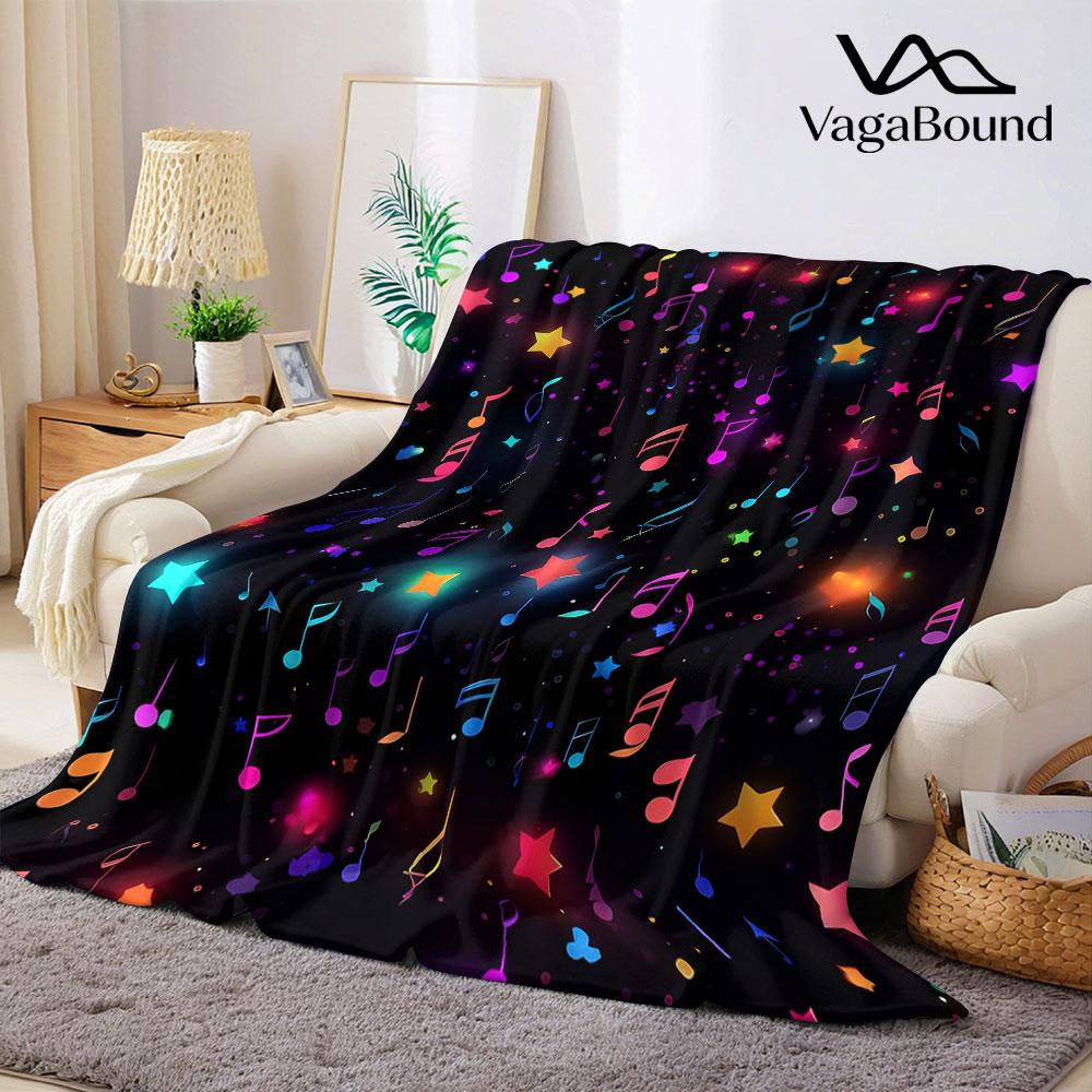 Neon Music Note Flannel Blanket Warm Soft Halloween Christmas Decorative Couch Warm Cozy All-Season Gift