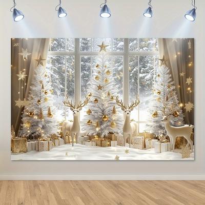 Winter Snow White Christmas Tree Deer Scene Decoration Background Winter Photography Backdrop Decorations For Photo Studio Photo Booth Christams Party