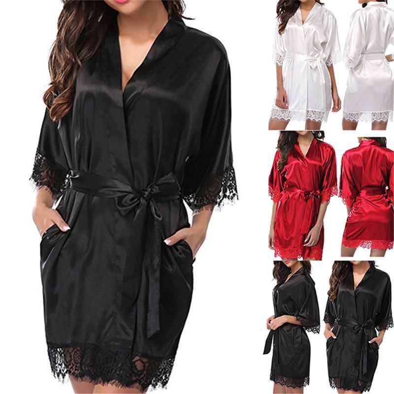 Silk Plain Womens Satin Robes Bridal Wedding Bridesmaid Bride Gown Robe Bath