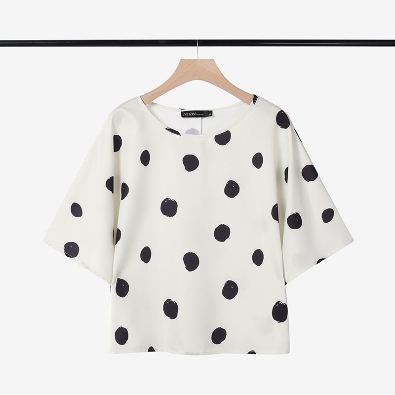 

ZANZEA Women Polak Dot Print Loose Casual Short Sleeve Blouse