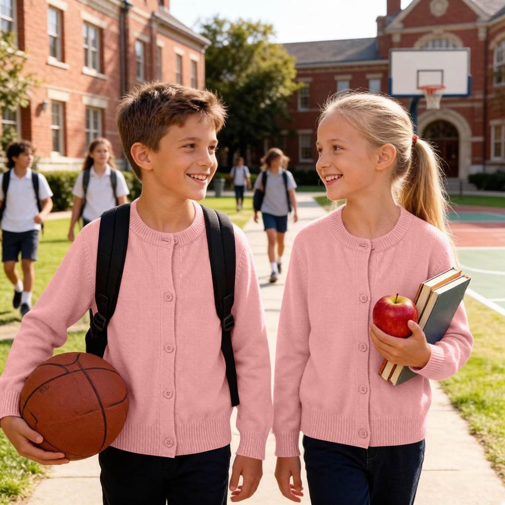Kids' Color Knit Cardigan Sweater for Boys Girls, Casual Outerwear