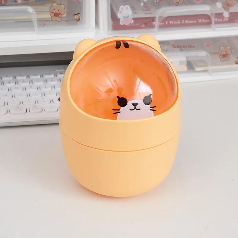Ins Trash Can Organizer Ins Desktop with Lid Kawaii Cute Bear Trash Bin Storage Box Girl Pen Holder Storage Bucket with Flip Top