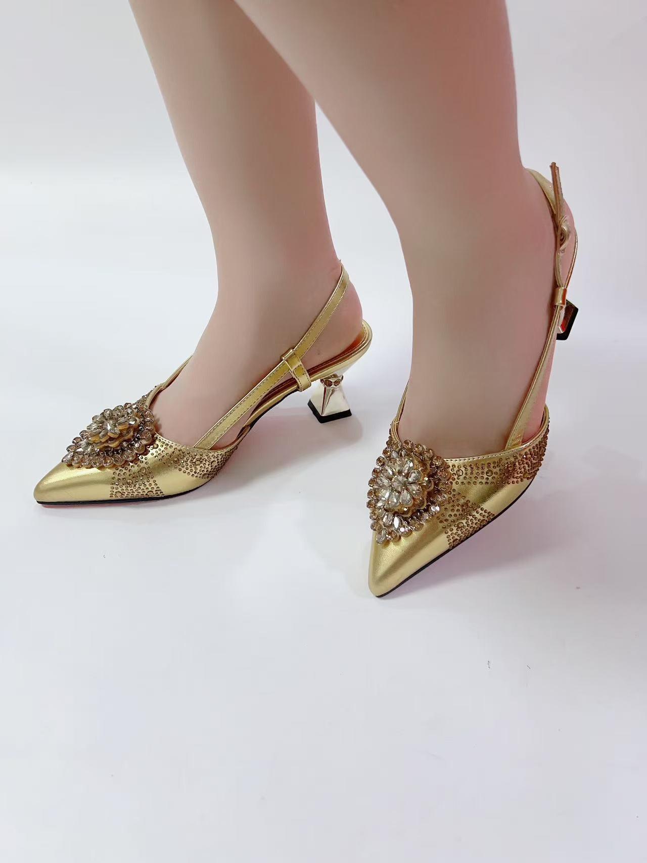2025 Spring/Summer Women s Crystal Mesh Lace Pointed Toe High Heel Sandals Size 41 золотой