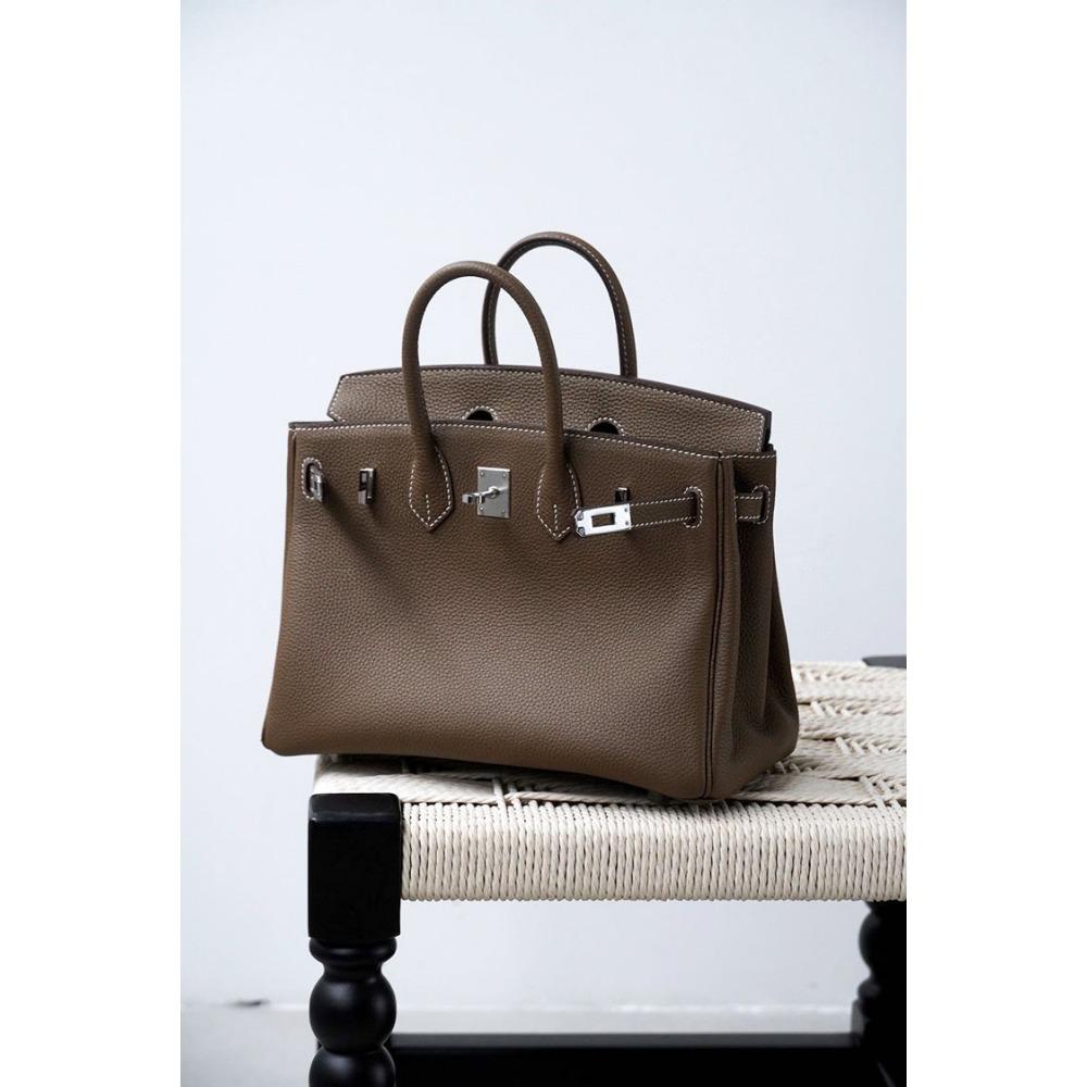 Høykvalitets spesiallaget semi-vokset tråd semi-håndsøm stålbeslag importert togo toppnarvet kuskinn håndveske med en følelse av luksus