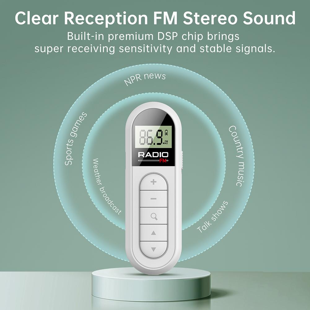 Mini Pocket FM Radio 76-108MHZ Clip Small Radio Rechargeable Walkman Radio 3.5mm Headphone Jack Type-c Charging Backlight Radio