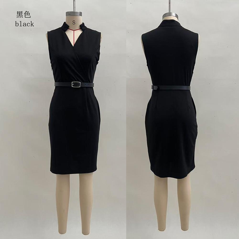 Foreign trade 2026 Europe and America cross-border elegant casual belt sleeveless pocket dress