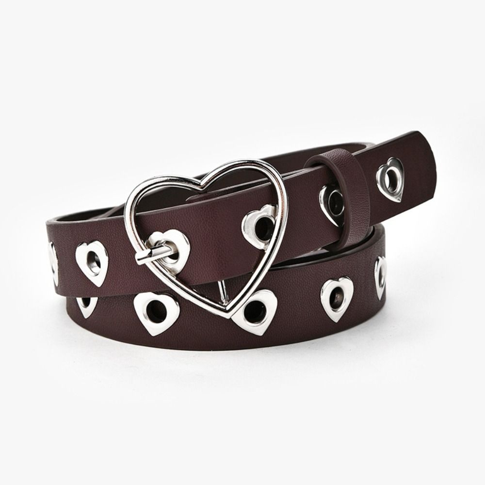 Hollow Heart Eyelet Faux Leather Belt Versatile Fashion Waist Belt Heart Buckle Belt  For Women