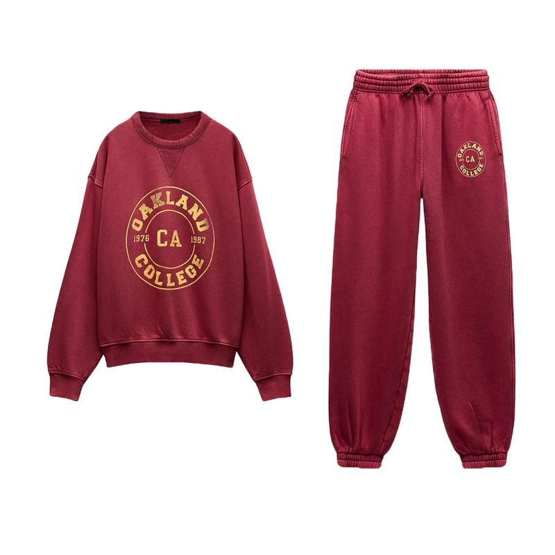 Fall and Winter Washing Effect Preppy Style Alphabet Plus Velvet Sweatshirt 3253837 Drawstring Jogger Pants 3253838