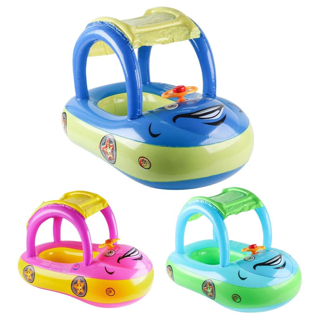 Inflatable Car Shape Float Baby Ride Raft Pool Toys with Sunshade Outdoor Water Play Swimming Ring Lounger Comfortable