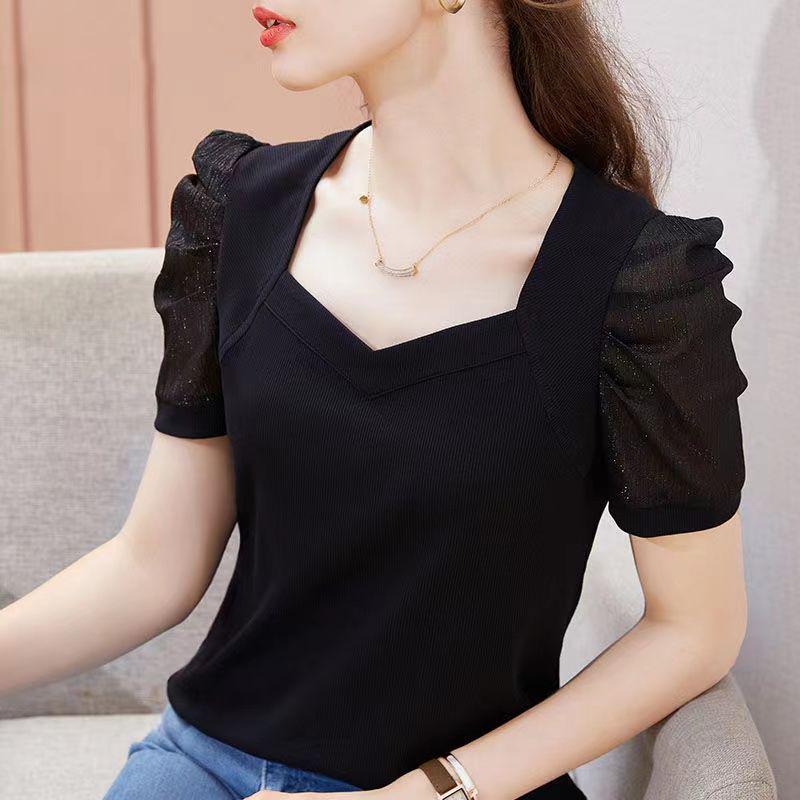 Women's Ice Silk Puff Sleeve Tee - Elegant White Summer 2026 - Plus Size Short Sleeve Top