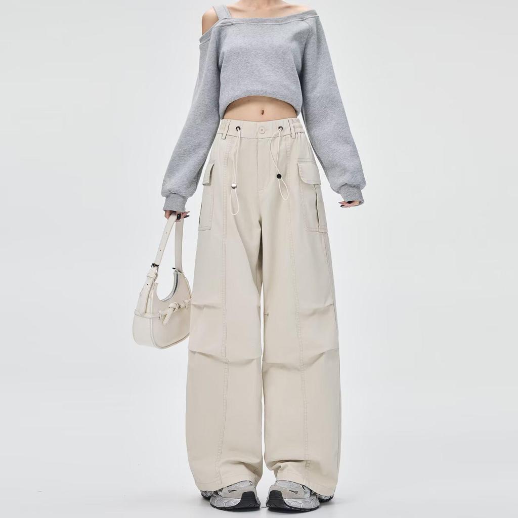 Korean Style Women's Casual Cargo Pants - Spring/Summer Straight Fit