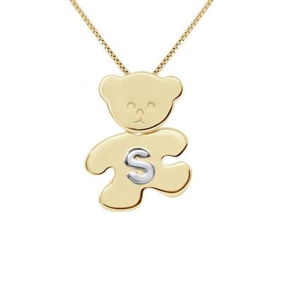Children's Pendant - LÉA &; ARTHUR - TEDDY BEAR - Yellow Gold Plated - Letter S In 925 Silver - Girl
