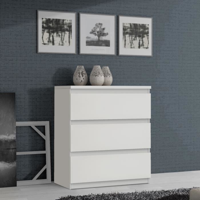 Chest of Drawers CHELSEA 3 Drawers - Matt White Color - W 77.2 X D 42 X H 79.9 Cm