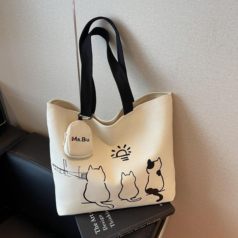 Simple Cartoon Tote Bag 2025 Autumn New Fashionable Simple and Large-capacity Korean Casual Shoulder Bag Is Foreign