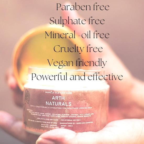 ARTH NATURALS-Miracle hair silk mask- 200Gms- Natural Ingredients-Vegan-Oragnic-Halal-Unisex Product-Deep Condetioning & Smoothening-Pre-wash