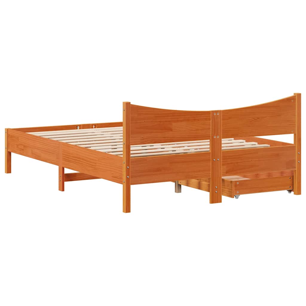Solid Wood Bed with Drawers Wax Brown 120x200 Cm Pine