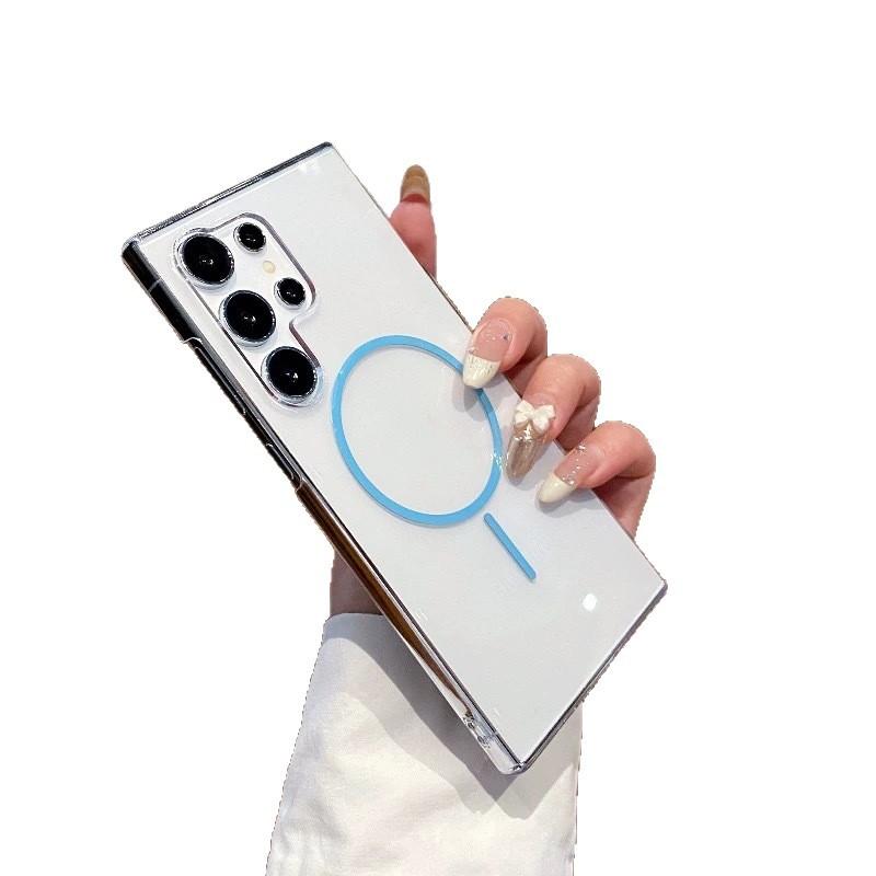 Suitable for Samsung S25 Ultra Thin Magnetic Suction Mobile Phone Case S24FE Macaron S23 Ultra Thin Transparent PC Protection Case