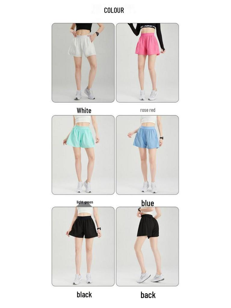 Women's Quick-Dry High Waist Running Shorts - Anti-Exposure, Fake Two-Piece Design with Inner Lining