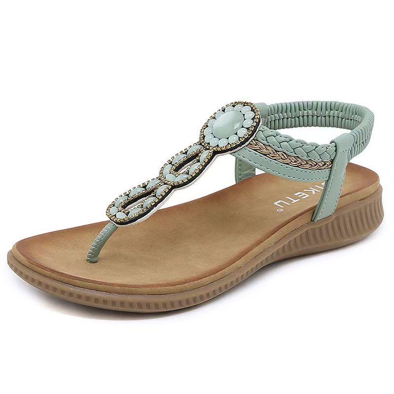 New Women's Summer Flip-Flop Bohemian Sandals Soft Sole Non Slip Rhinestone  Outdoor Big Size Beach Sandals Flat Sole Sandals