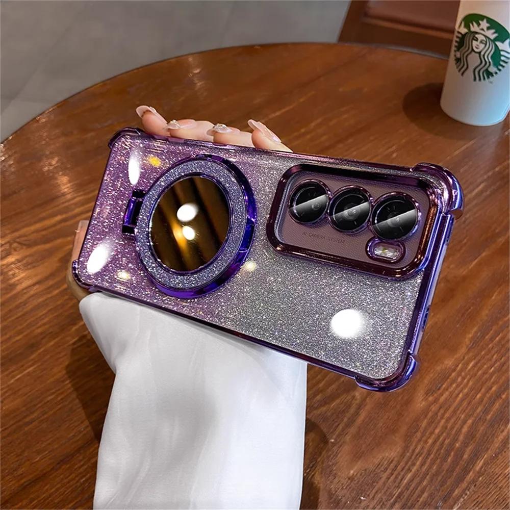 Glitter Mirror Bracket Case for Samsung S25 FE S24 Ultra S23 S22 Plus A17 A07 A56 A36 A53 A55 A16 A15 Luxury Cover