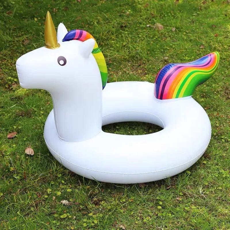 Summer Pool Inflatable Toys Cartoon Unicorn Shape Swimming Ring Toys for Kids Adults PVC Thickened  Air Beach Party Water
