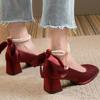 Block Heel Red High Heels Wedding Shoes Women's Spring Mary Jane Women's Shoes Square Toe Single Shoes