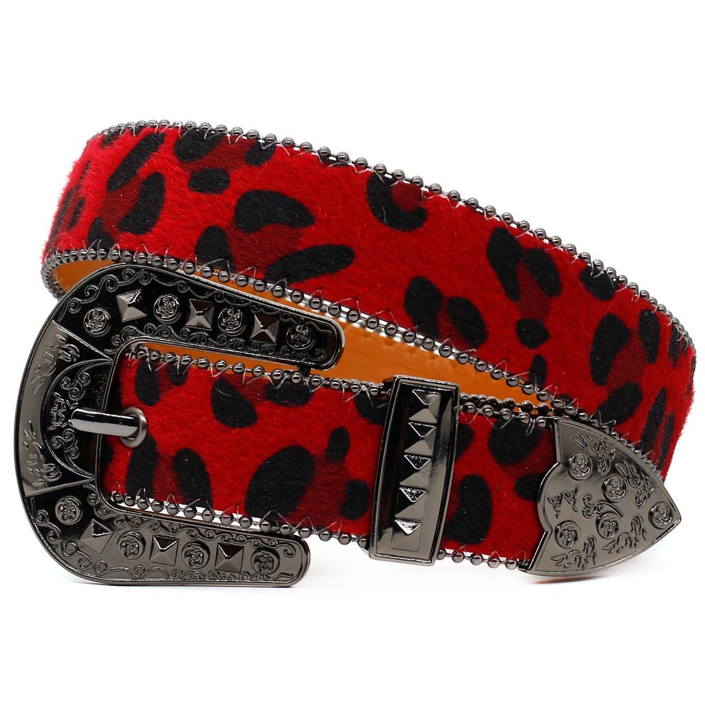 Rhinestones Buckle Leopard Belt for Women Men Eye Catching Pants Belt Waistband Female Aesthetic PU Belt Waist Ornament