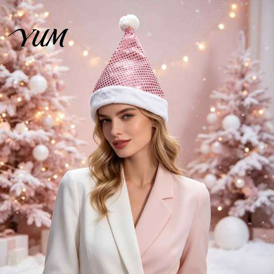 Christmas Photo Props Sequined Santa Hat for Adults, Sparkling Hat, Festive Party New Year Celebration with Pompom Holiday Costume Celebrations Family