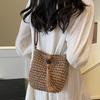Women Handmade Straw Woven Small Saddle Bag Fashion Crossbody Shoulder Bag Ladies Simple Design Summer Travel Beach Bag CLE