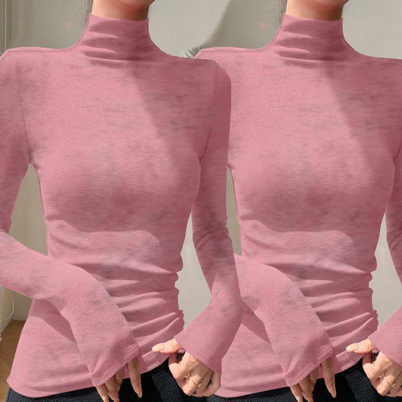 Chic Slim-fit High-neck Long-sleeve Base Layer: Solid Color, Flattering, Versatile Autumn/Winter Top