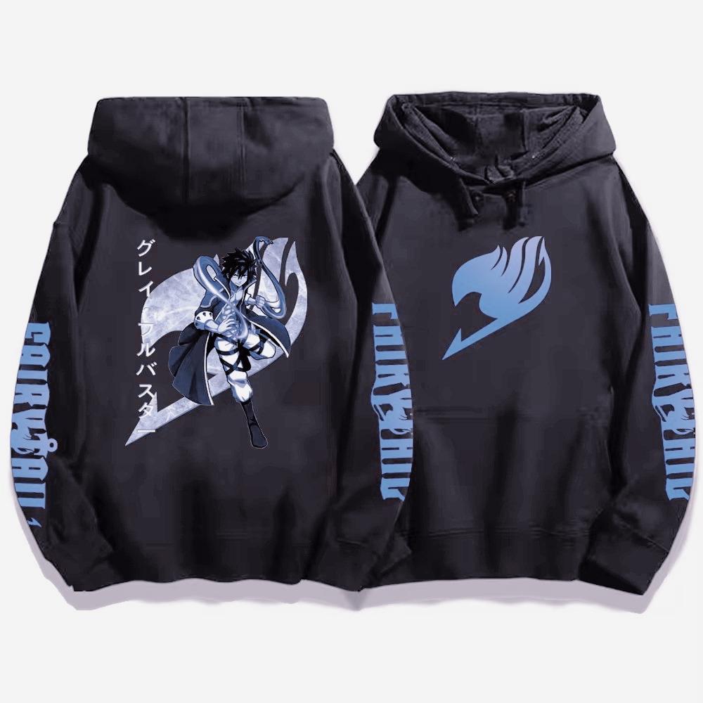 Japan Anime Fairy Tail Gray Fullbuster Graphic Print Hooded Men Women Casual Loose Hoodies Male Streetwear Harajuku Sweatshirt